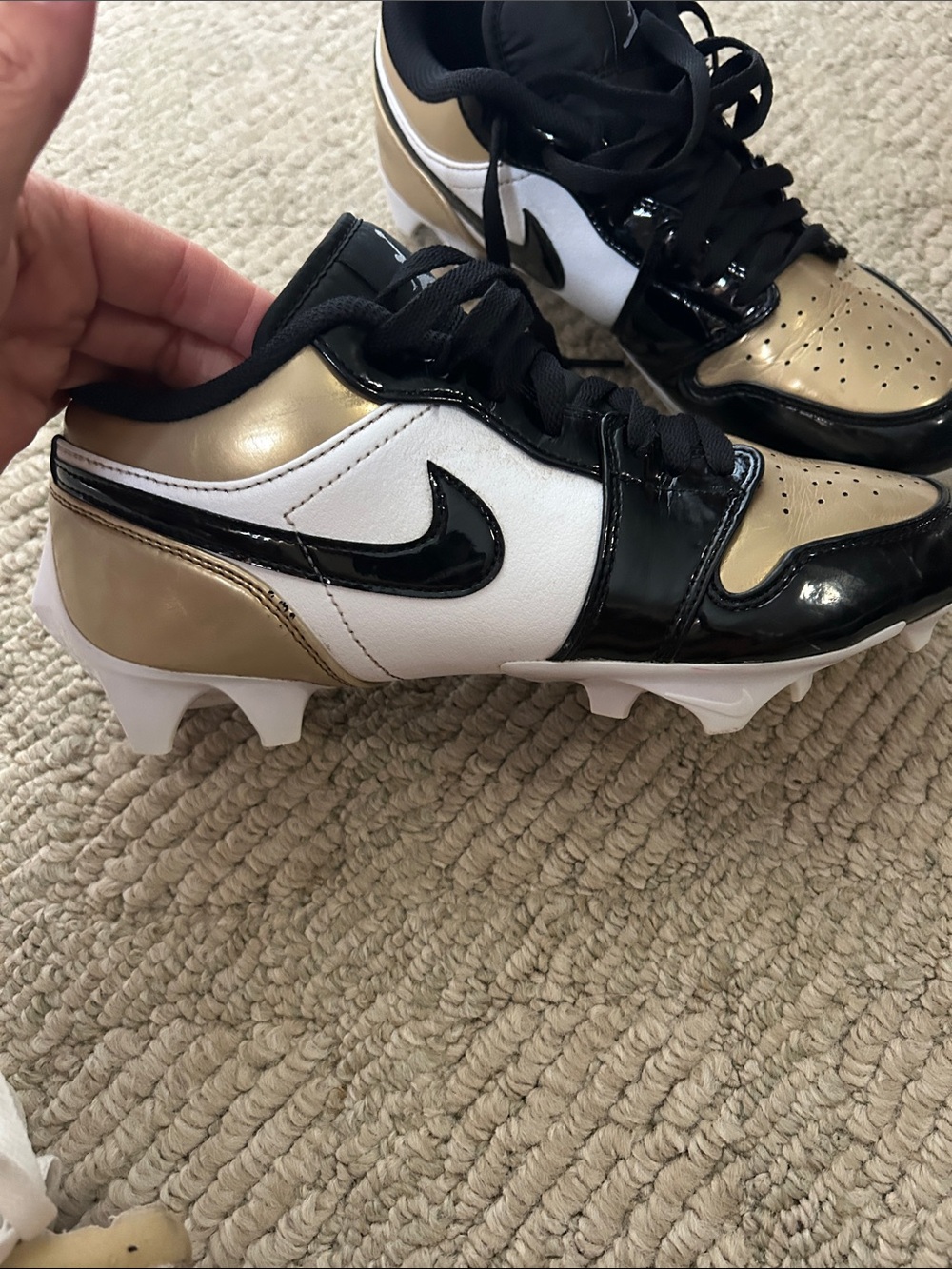 Nike Air Jordan 1 Low Cleat - White Black Gold - Picture 3 of 14